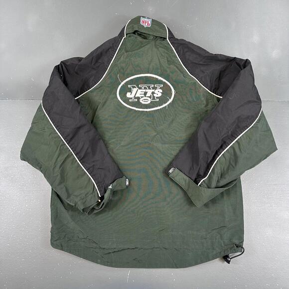 VTG New York Jets Jacket Boys Medium Green Black Hooded Reebok On Field Zip - Picture 7 of 10